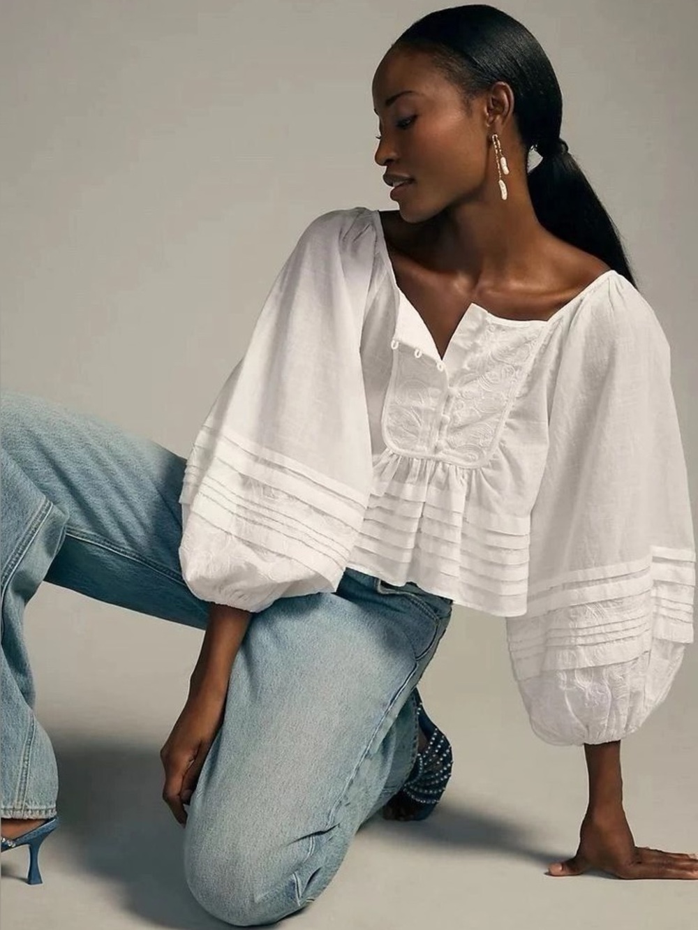 NWOT - Anthropologie White Boho Pintuck Peasant Blouse
